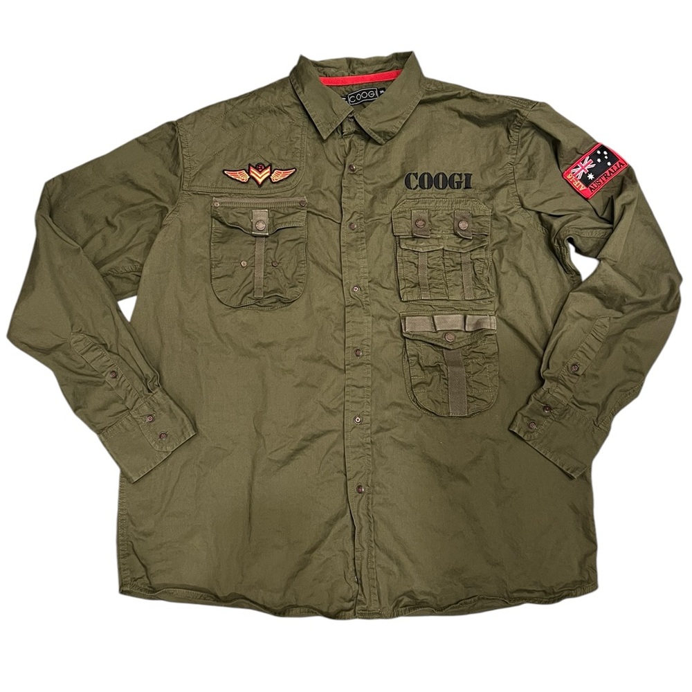COOGI Men’s 3XL Shirt Military Long Sleeve Button Up Camo Green 2012